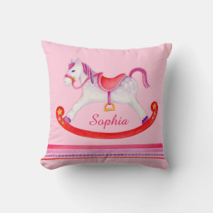 Rockpferd Aquarell Rosa Kinder Kissen