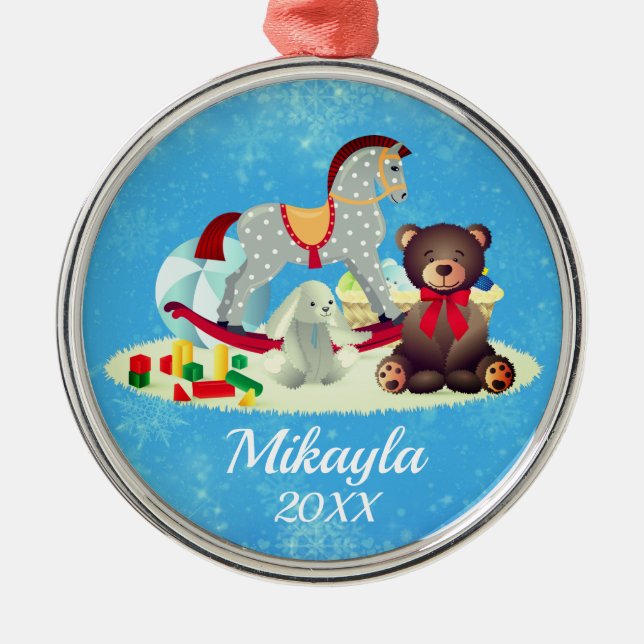 Rockpferd, Bär und Spielzeug Ornament Aus Metall (Vorne)