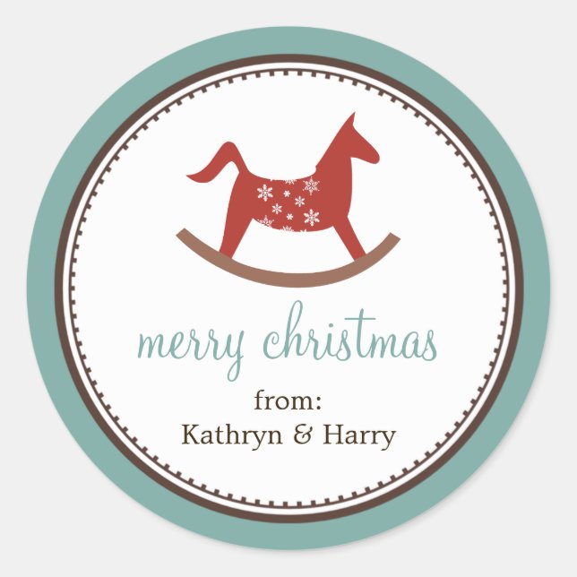 Rockpferd, blauer Weihnachtsgeschenk Runder Aufkleber (Vorderseite)