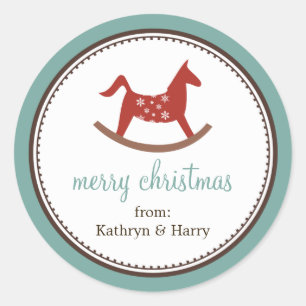 Rockpferd, blauer Weihnachtsgeschenk Runder Aufkleber