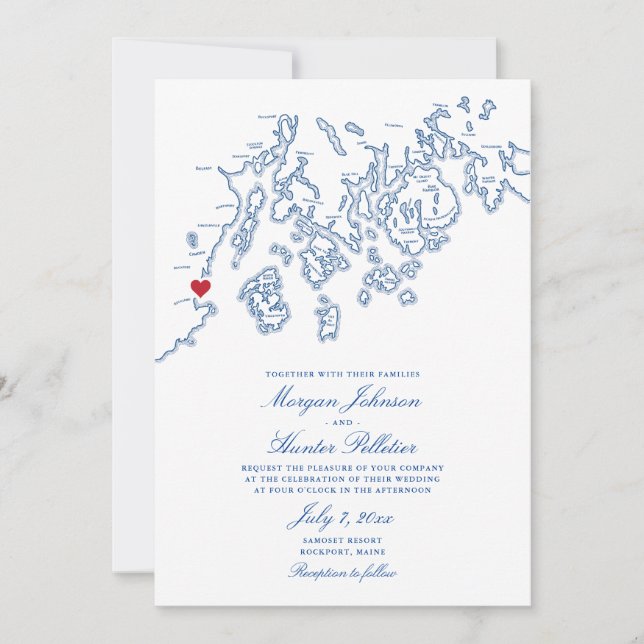 Rockport Maine Map Elegant Navy Blue Wedding Einladung (Vorderseite)