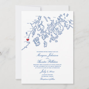 Rockport Maine Map Elegant Navy Blue Wedding Einladung