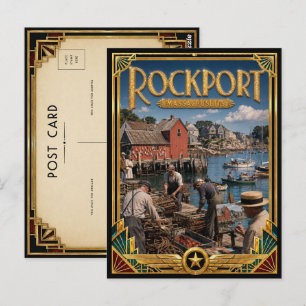 Rockport Massachusetts Vintage Art Deco Goldenes Z Postkarte