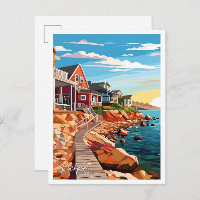 Rockport Texas Travel Vintag Illustration Postkarte (Vorne/Hinten)