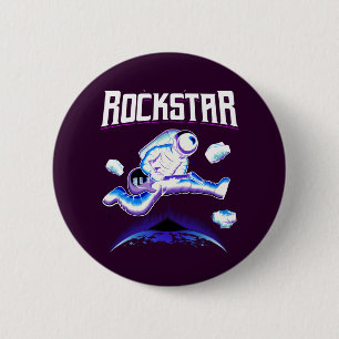 Rockstar-Astronaut spielt Gitarre im Space-Knopf Button