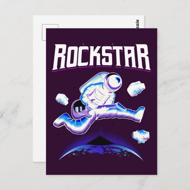 Rockstar-Astronaut spielt Gitarre im Weltraum-Post Postkarte (Vorne/Hinten)