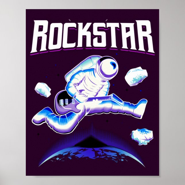 Rockstar-Astronautin spielt Gitarre im Weltraumpos Poster (Vorne)