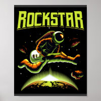 Rockstar-Astronautin spielt Gitarre im Weltraumpos