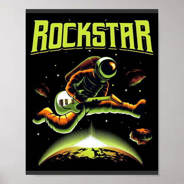 Rockstar-Astronautin spielt Gitarre im Weltraumpos Poster (Vorne)