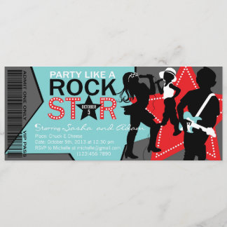Rockstar-Band-Geburtstags-Aqua-Rot Einladung