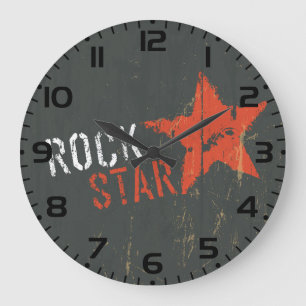 Rockstar Bekümmerter Grunge Roter Stern Große Wanduhr