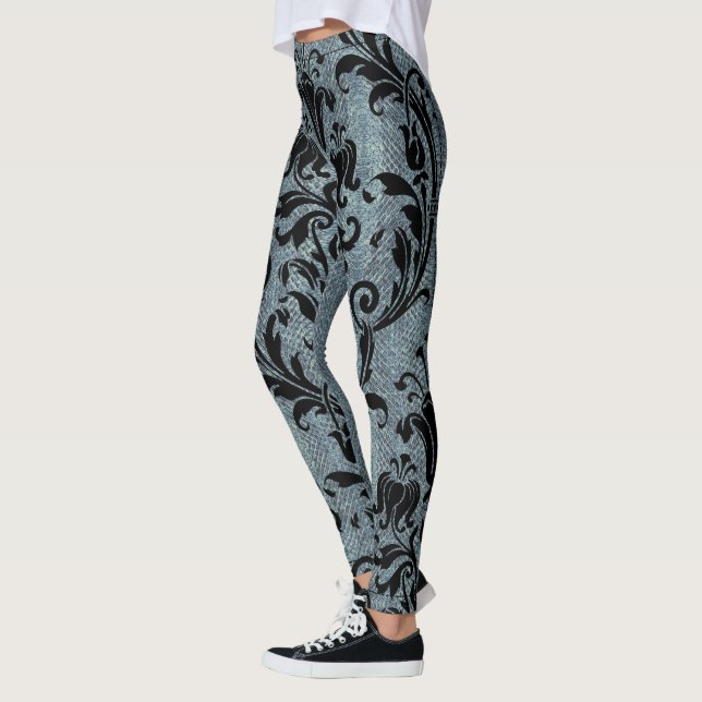 Rockstar Black Damask Green Viper Snakeskin Leggings (Links)