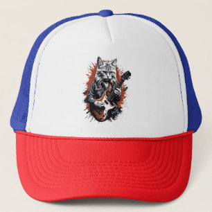 Rockstar Cat Shredding Guitar Truckerkappe
