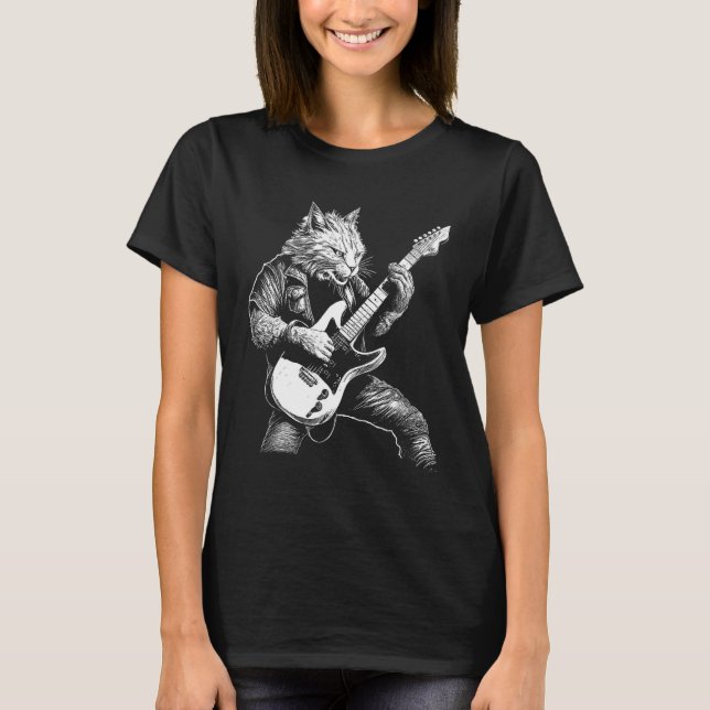 Rockstar Cat Shredding the Strings T-Shirt (Vorderseite)