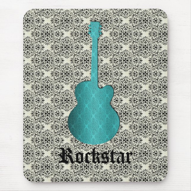 Rockstar Damask Gitarre Mousepad, Türkis Mousepad (Vorne)
