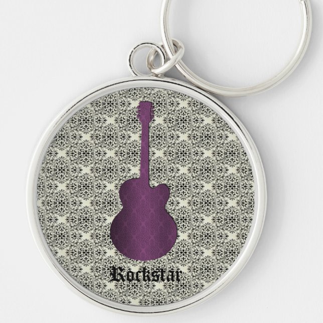 Rockstar Damask Gitarre Schlüsselanhänger, Lila Schlüsselanhänger (Vorne)