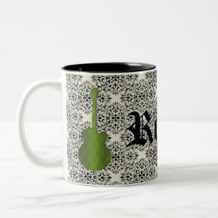 Rockstar Damask Gitarre Tasse, Olive Green Zweifarbige Tasse