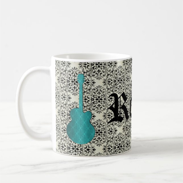 Rockstar Damask Gitarre Tasse, Türkis Tasse (Links)