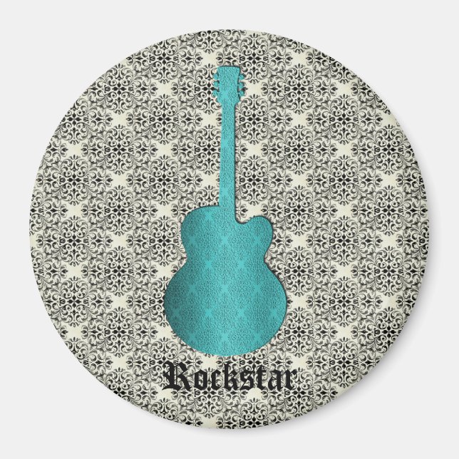 Rockstar Damask Gitarrenmagnet, Türkis Magnet (Vorne)