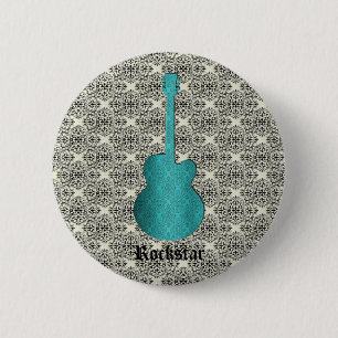 Rockstar Damask Gitarrenschaltfläche, Türkis Button