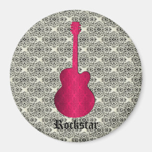Rockstar Damask Guitar Magnet, Magenta Magnet