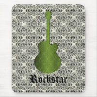 Rockstar Damask Guitar Mousepad, Olive Green