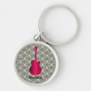Rockstar Damask Guitar Schlüsselanhänger, Magenta Schlüsselanhänger