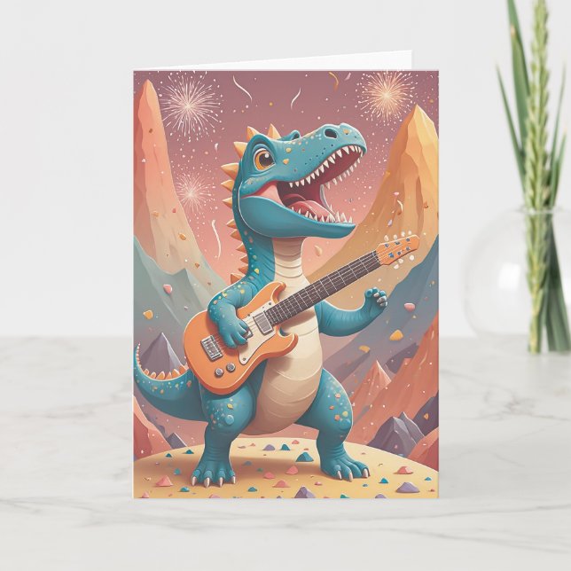 Rockstar Dino Birthday Bash Karte (Vorderseite)