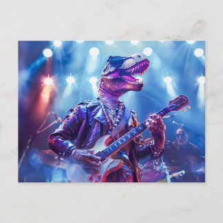 Rockstar Dinosaur auf Bühne Feiertagspostkarte