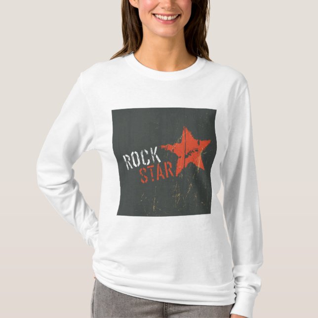 Rockstar Distressed Grunge Rote Stern T-Shirt (Vorderseite)