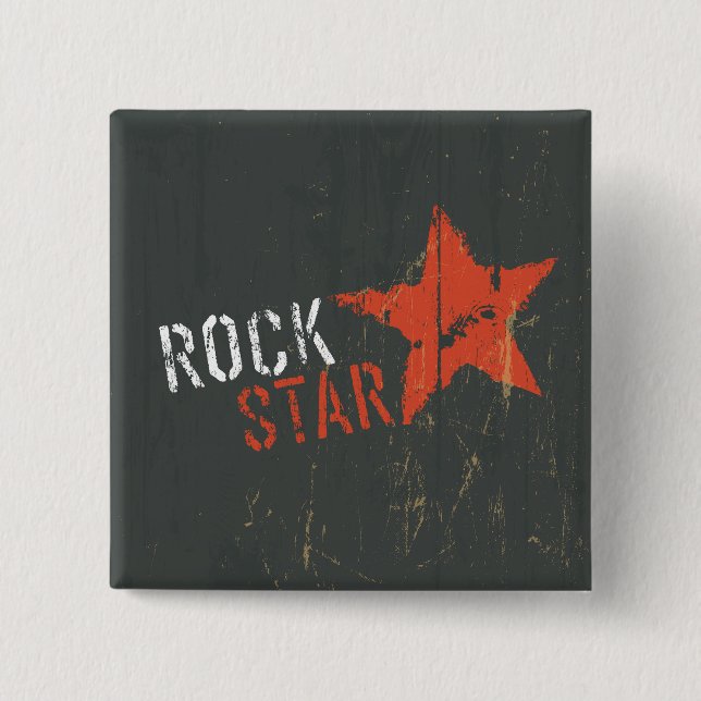 Rockstar Distressed Grunge Roter Stern Button (Vorderseite)