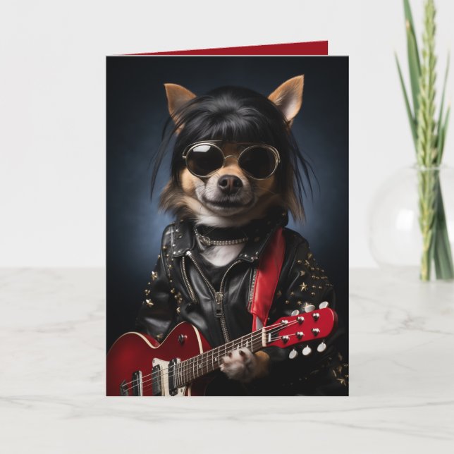 Rockstar Dog Birthday, Funny Dog, Musikthema Karte (Vorderseite)