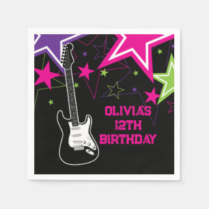 Rockstar Geburtstags Gitarre Sterne Pink Lila Serviette