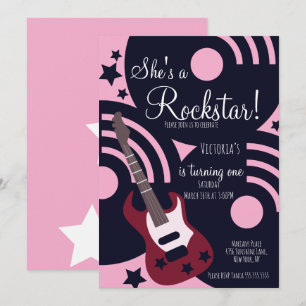 Rockstar-Gitarre Mädchen Geburtstagsfeier  Einladung