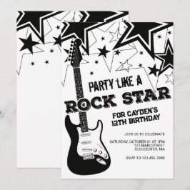Rockstar Gitarre Schwarz-Weiß Geburtstag Einladung