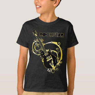 Rockstar-Gitarre - Schwarzes u. Gold T-Shirt