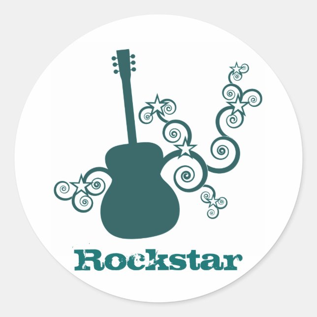 Rockstar-Gitarren-Aufkleber, dunkel Aquamarin Runder Aufkleber (Vorderseite)