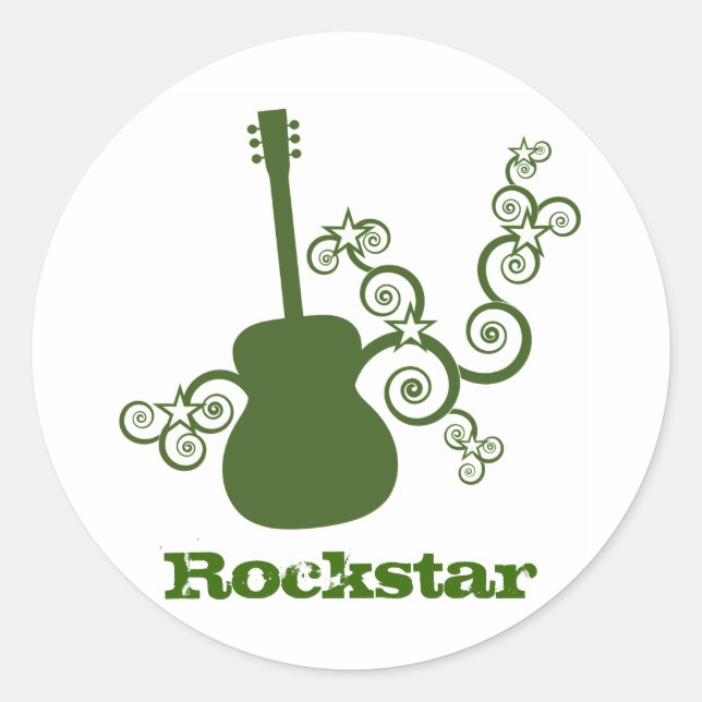 Rockstar-Gitarren-Aufkleber, grün Runder Aufkleber (Vorderseite)