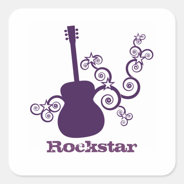 Rockstar-Gitarren-Aufkleber, Lila Quadratischer Aufkleber (Vorderseite)