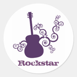 Rockstar-Gitarren-Aufkleber, Lila Runder Aufkleber