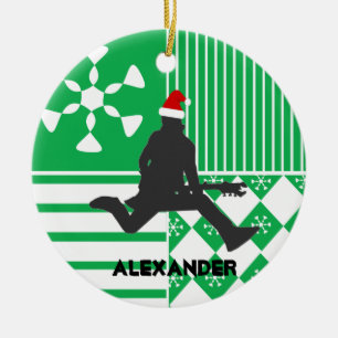 Rockstar-Gitarrespieler-Santa-Hut-Christbaumanhäng Keramik Ornament