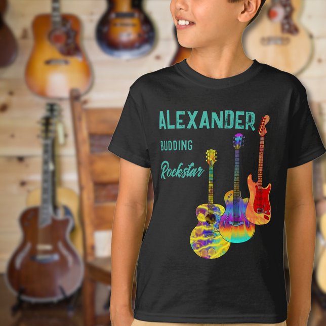 Rockstar Gitarrist bunt Gitarre T-Shirt (Colorful guitar custome name budding rockstar tshirt for guitarists musicians and music lovers)