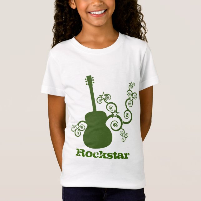 Rockstar Guitar Girl's T - Shirt, Green T-Shirt (Vorderseite)