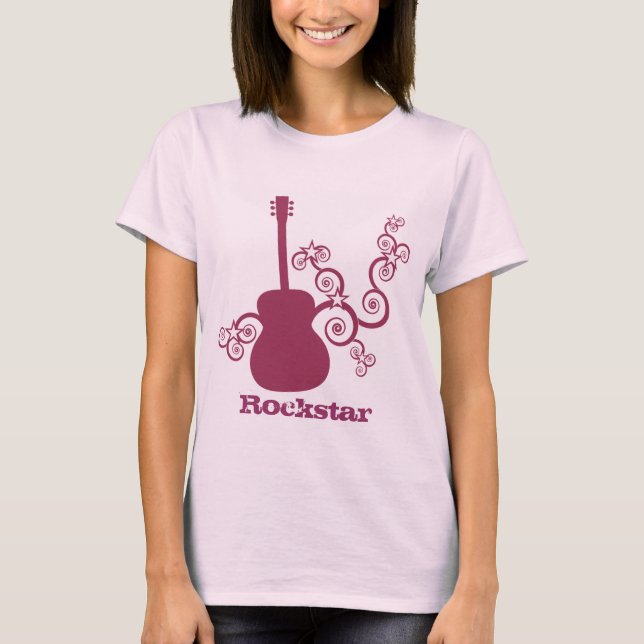 Rockstar Guitar Woman's Shirt, Fuchsia T-Shirt (Vorderseite)
