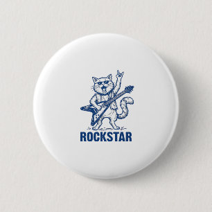 Rockstar-Katze-Gitarre-Vintage-Gravur-Shirt-Design Button
