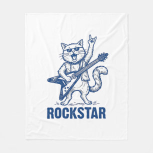 Rockstar-Katze-Gitarre-Vintage-Gravur-Shirt-Design Fleecedecke