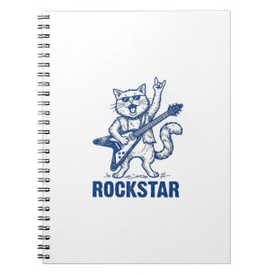 Rockstar-Katze-Gitarre-Vintage-Gravur-Shirt-Design Notizblock
