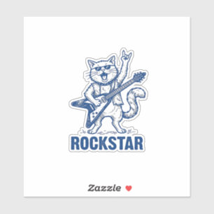Rockstar-Katze-Gitarre-Vintage-Stickerei-Shirt-Des Aufkleber