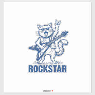 Rockstar-Katze-Gitarre-Vintage-Stickerei-Shirt-Des Aufkleber