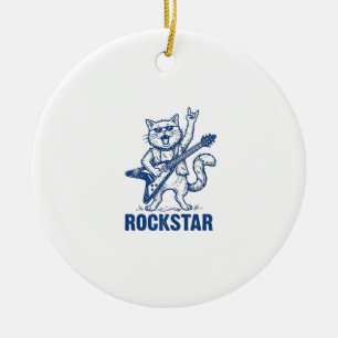 Rockstar-Katze-Gitarre-Vintage-Stickerei-Shirt-Des Keramik Ornament